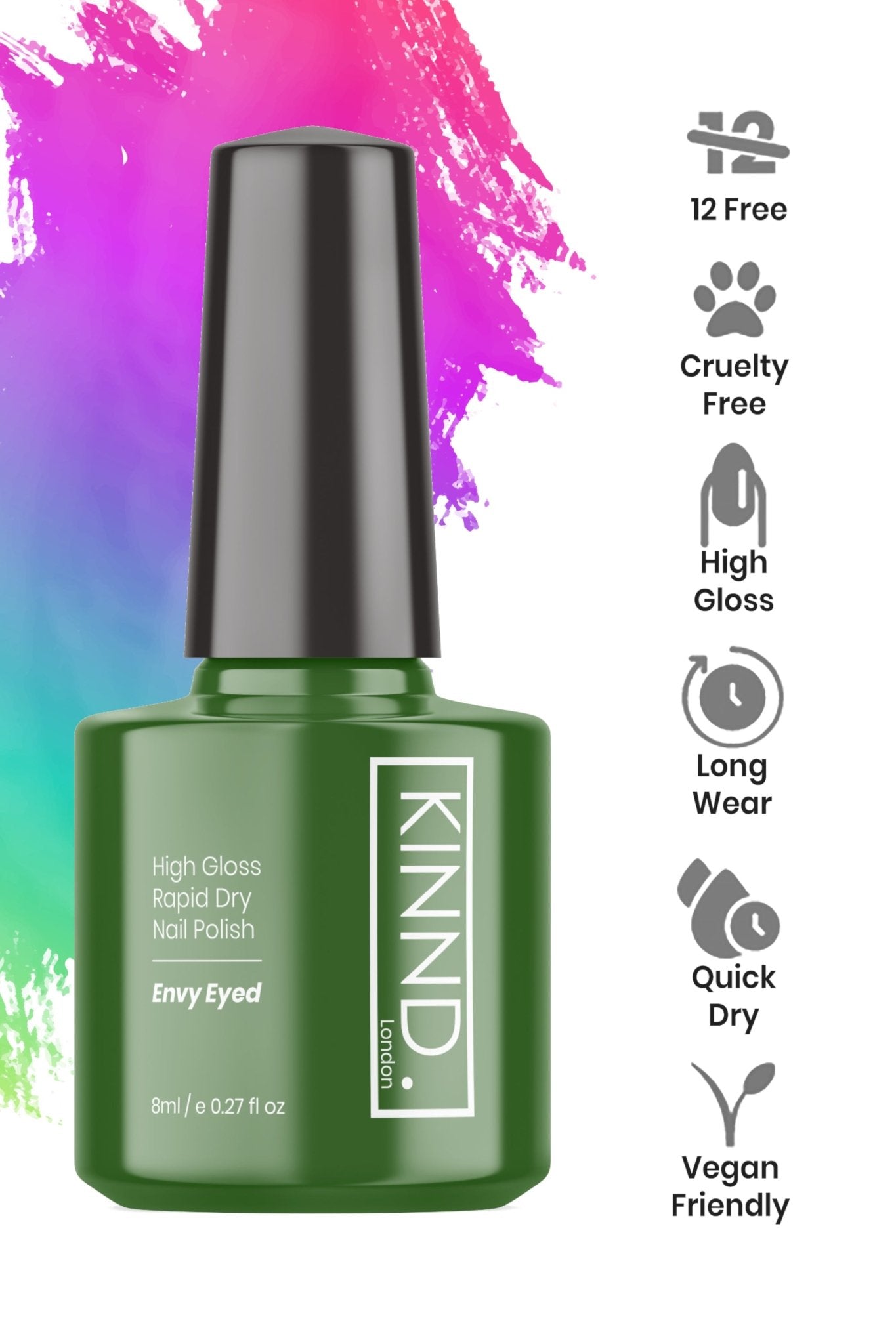 Envy Eyed Nail Polish, 8ml | Green - Toned Quick Dry Nail Varnish - Quick Dry