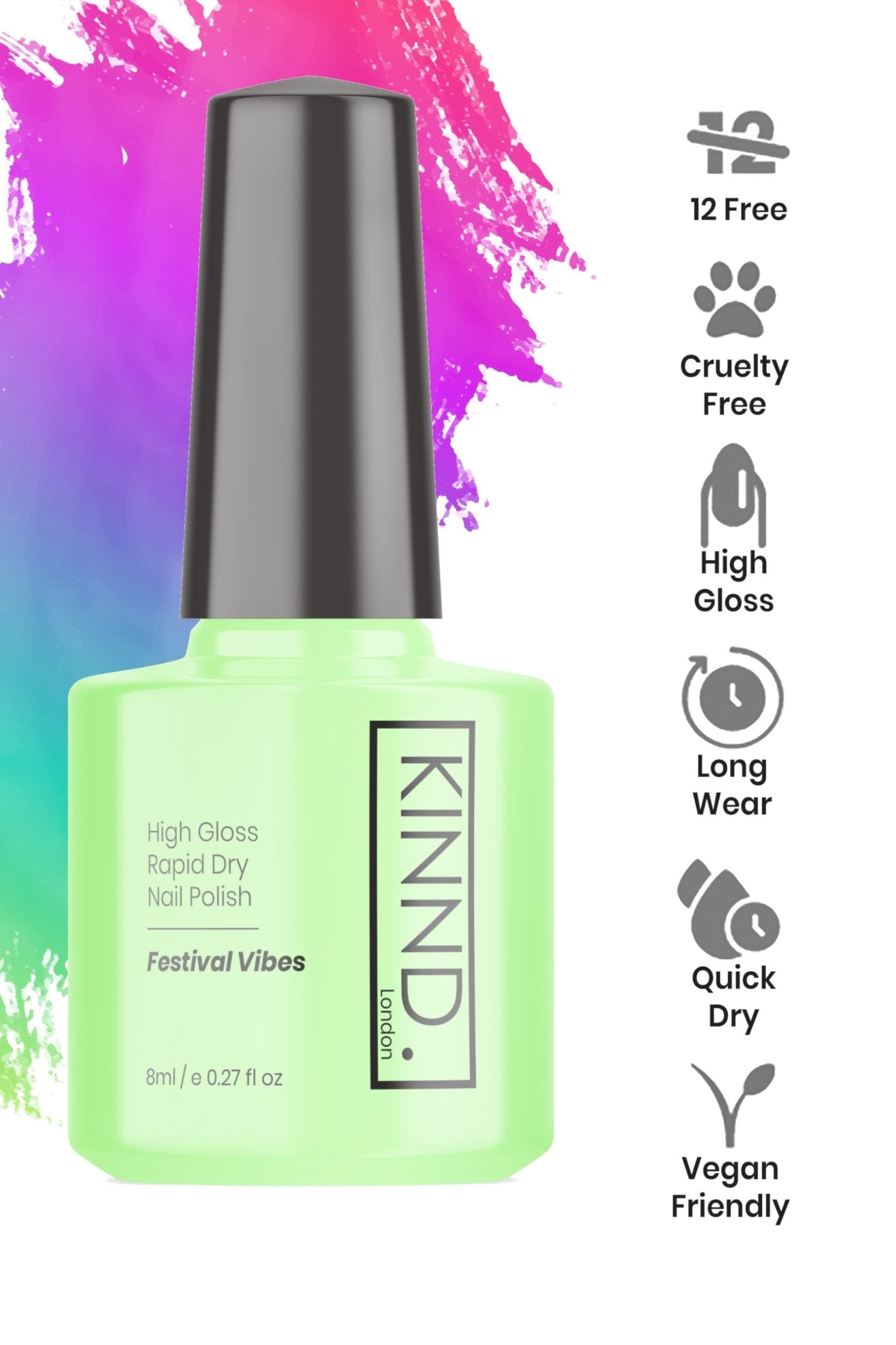 Festival Vibes Nail Polish, 8ml | Green - Toned Quick Dry Nail Varnish - Quick Dry
