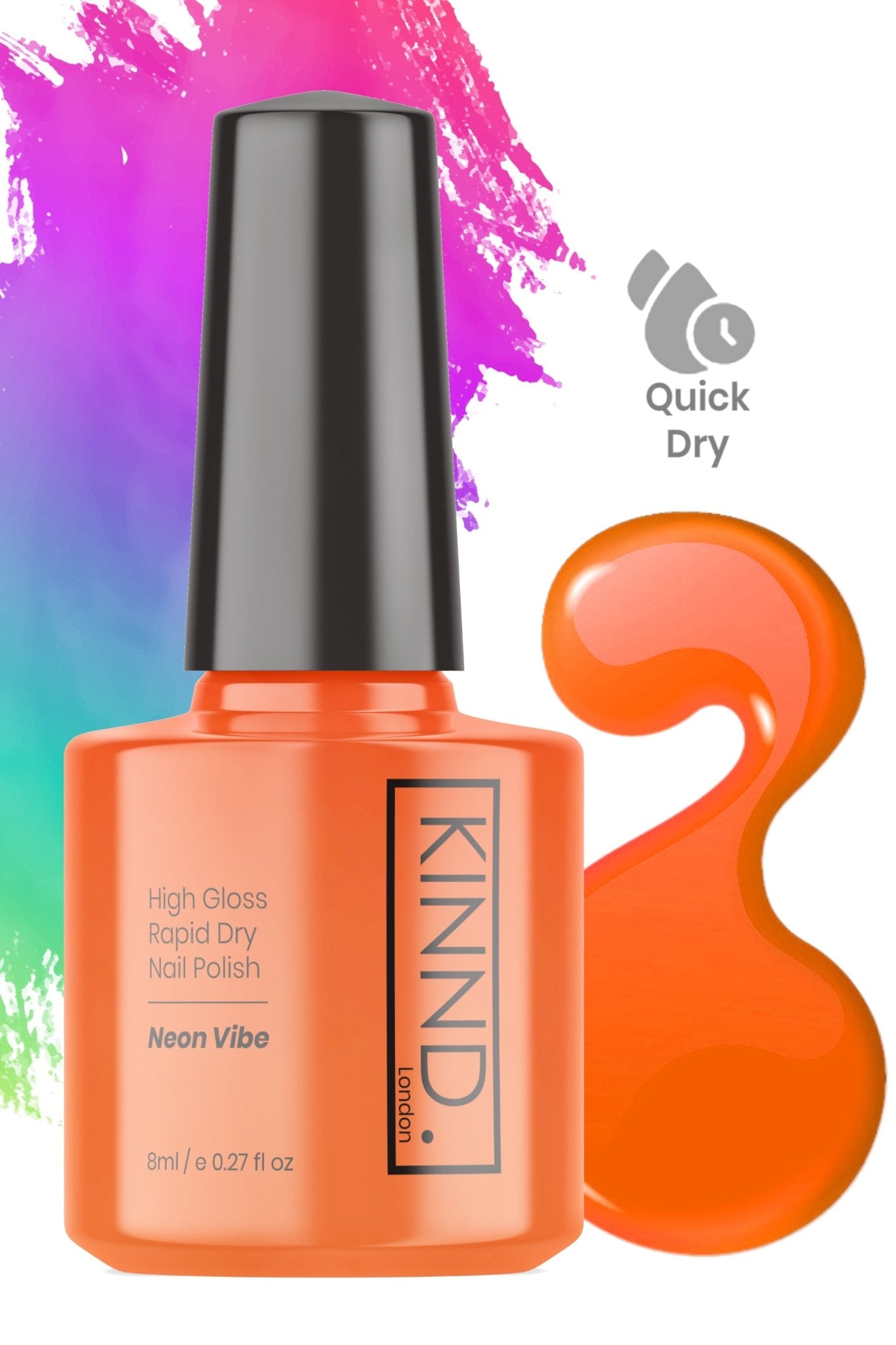 Neon Vibe Nail Polish, 8ml | Orange - Toned Quick Dry Nail Varnish - Quick Dry