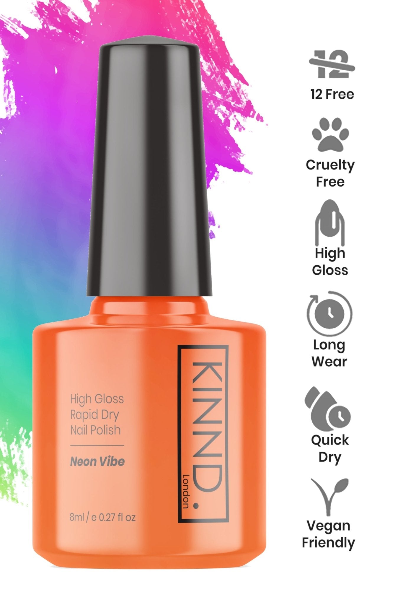 Neon Vibe Nail Polish, 8ml | Orange - Toned Quick Dry Nail Varnish - Quick Dry