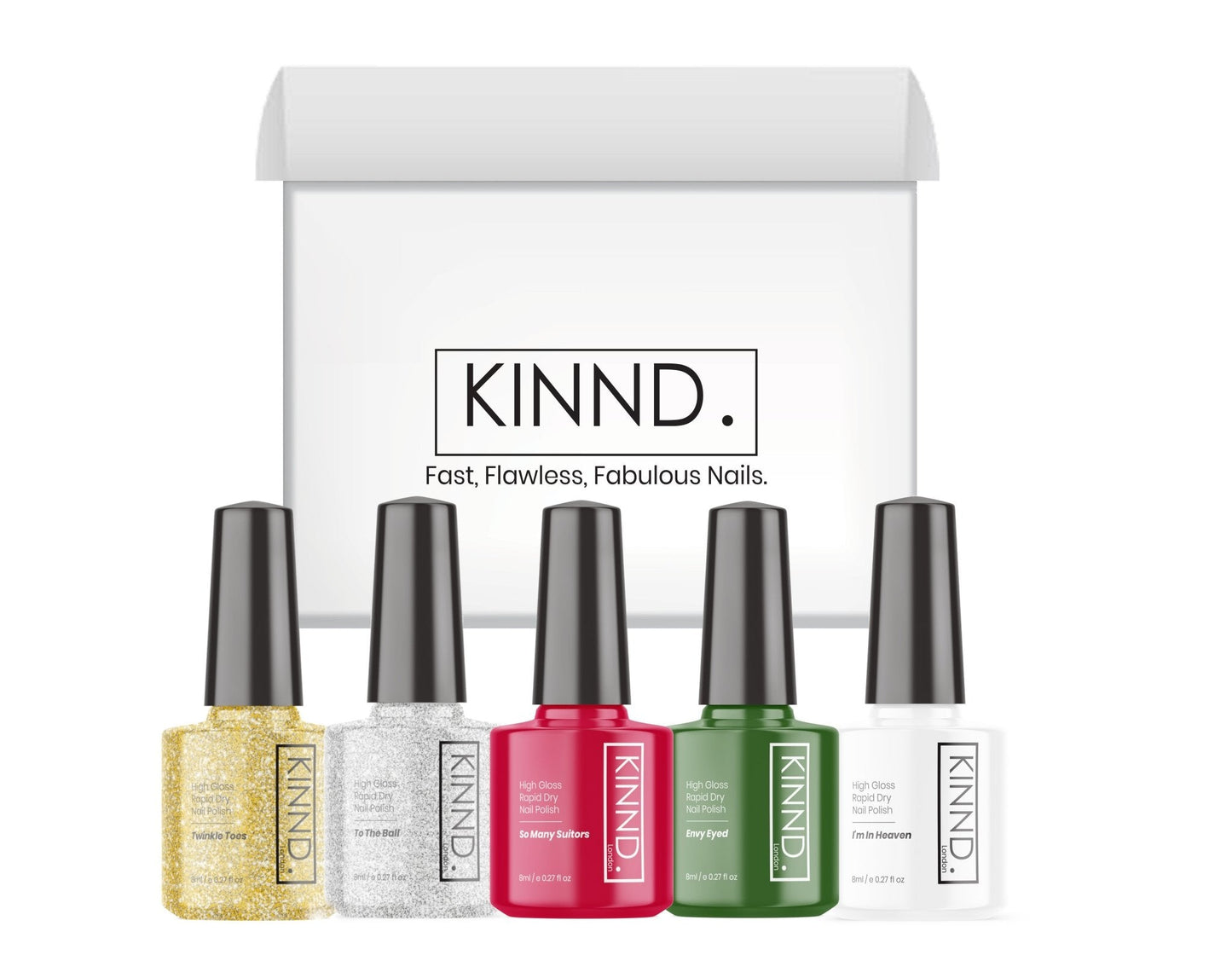 Quick Dry Nail Polish Christmas Set, 5 x 8ml | Rapid Drying Nail Varnish Sets - Quick Dry