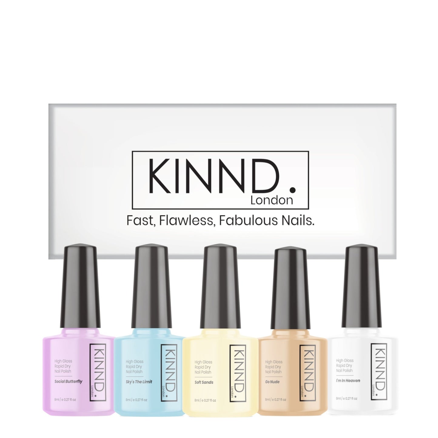 Quick Dry Spring Pastel Colour Nail Polish Set, 5 x 8ml | Rapid Drying Nail Varnish Sets - Quick Dry