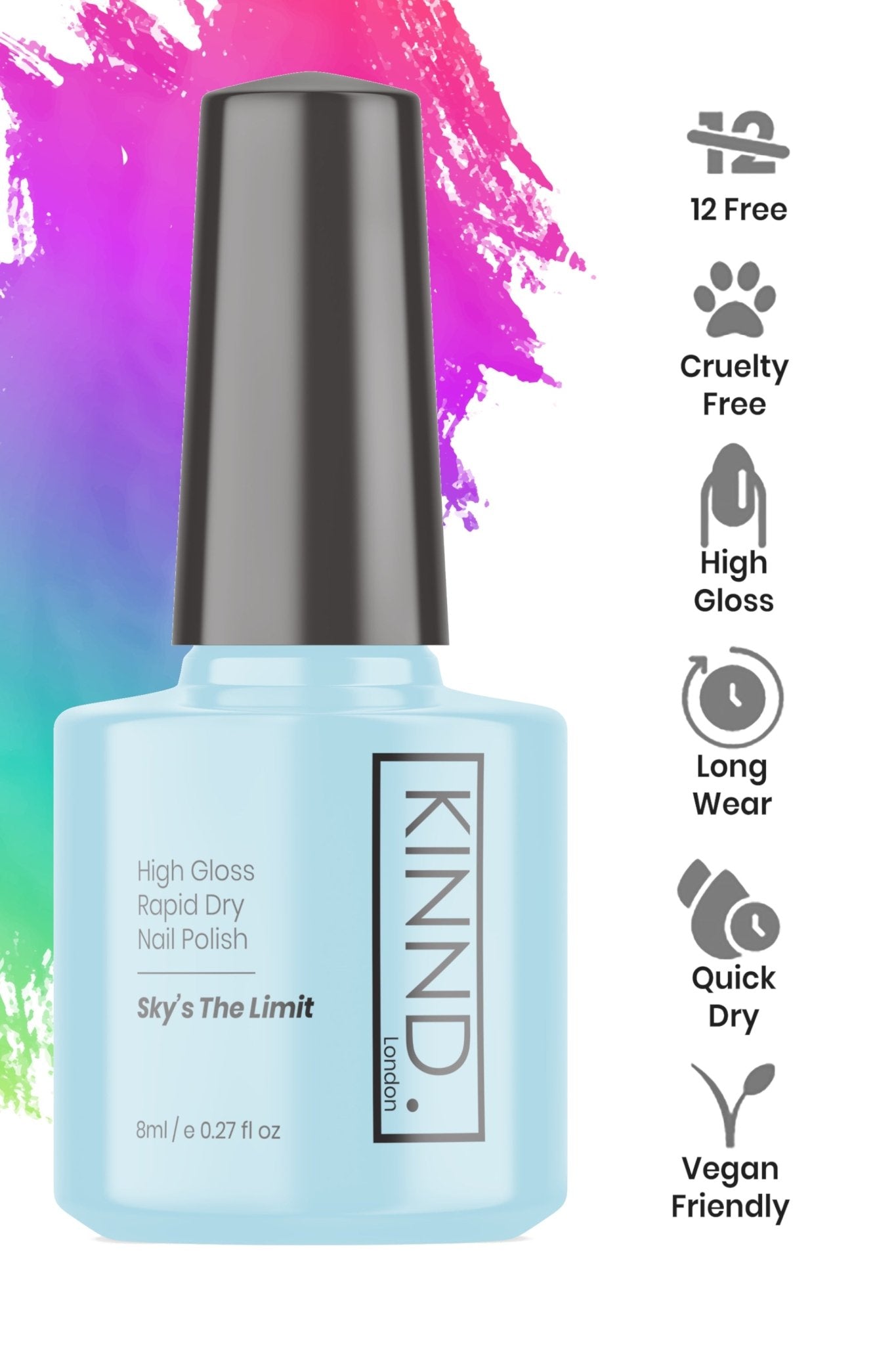 Skys the Limit Nail Polish, 8ml | Light Blue - Toned Quick Dry Nail Varnish - Quick Dry