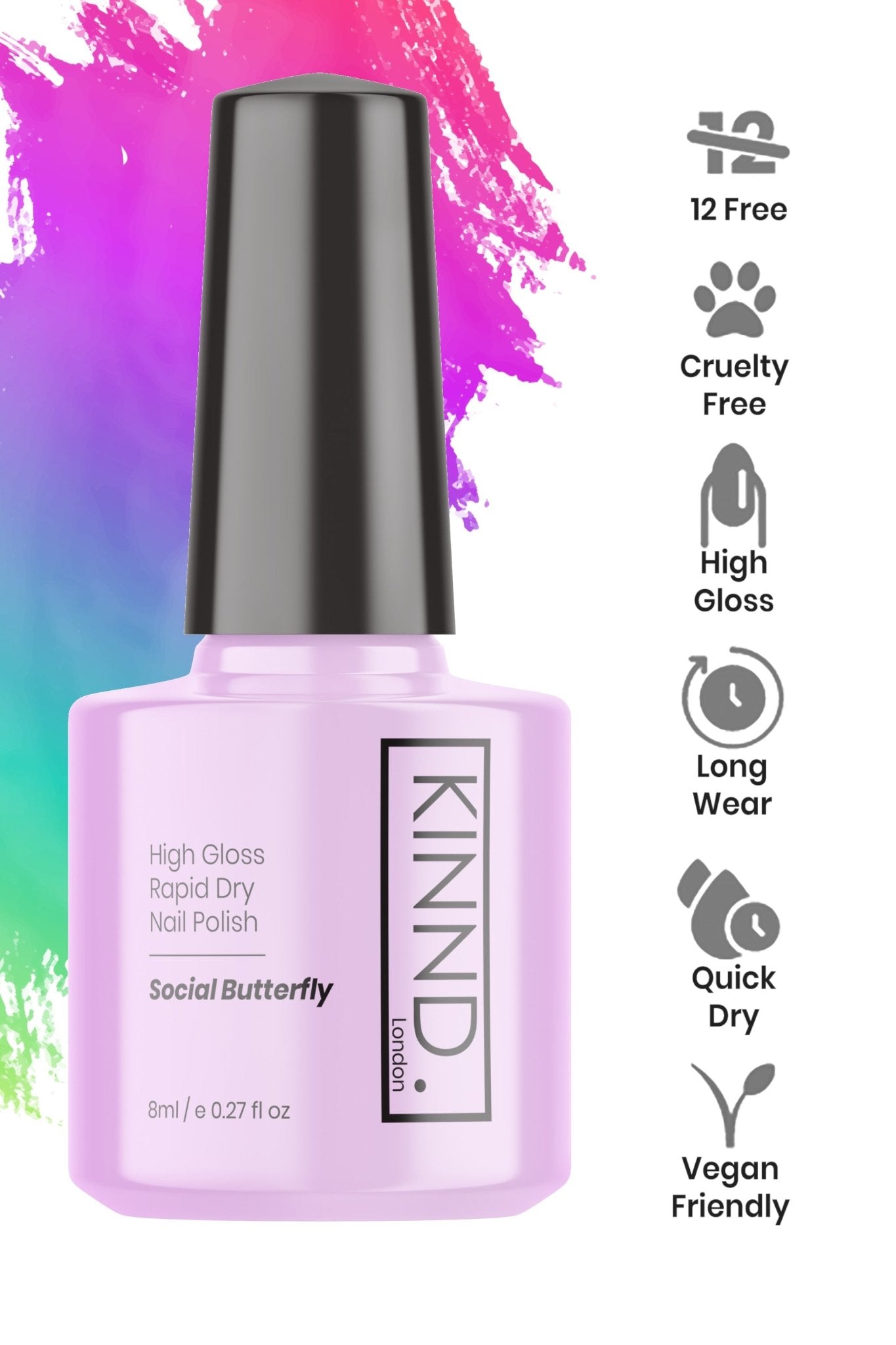 Social Butterfly Nail Polish, 8ml | Light Pink - Toned Quick Dry Nail Varnish - Quick Dry