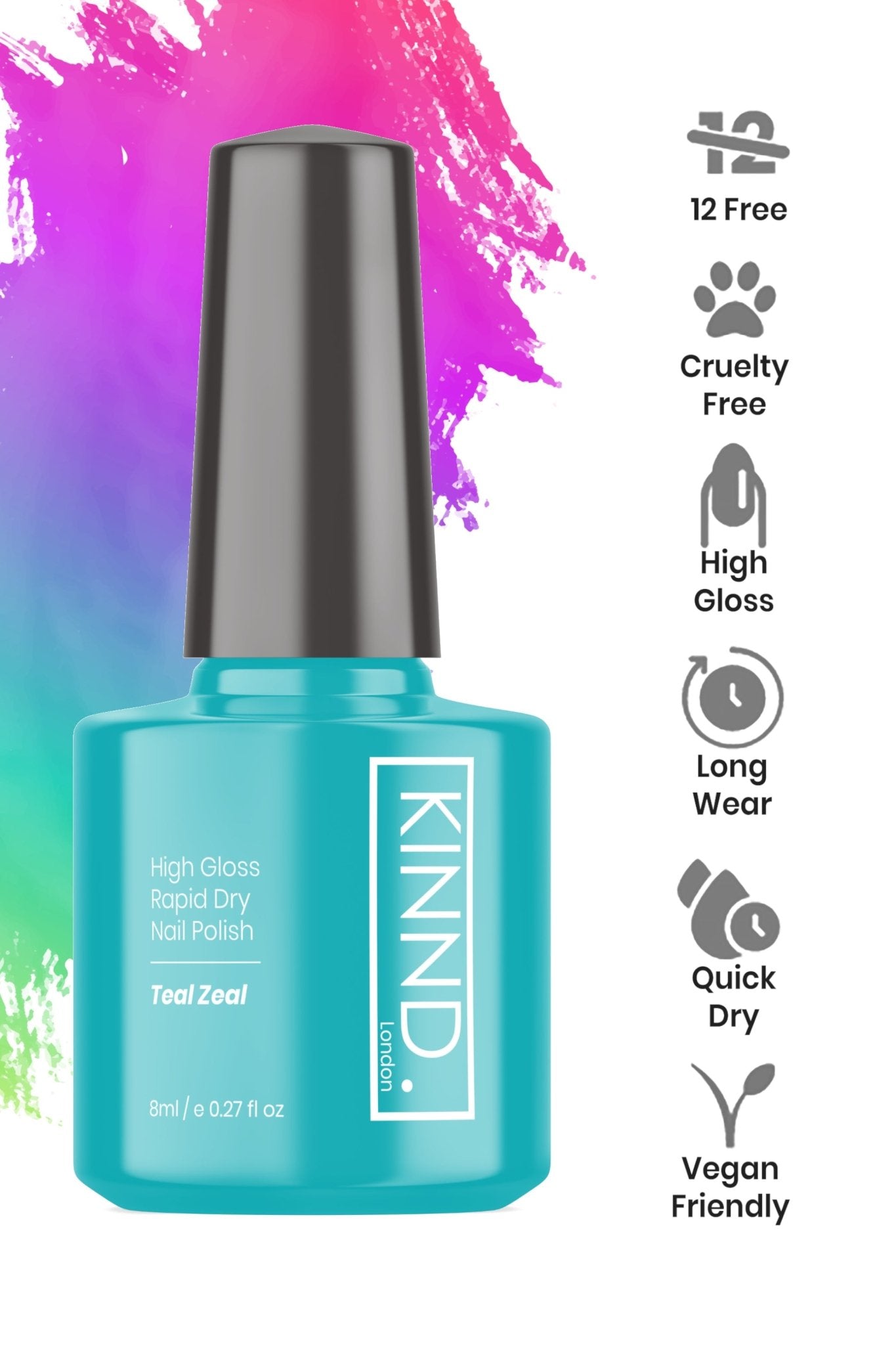 Teal Zeal Nail Polish, 8ml | Teal - Toned Quick Dry Nail Varnish - Quick Dry