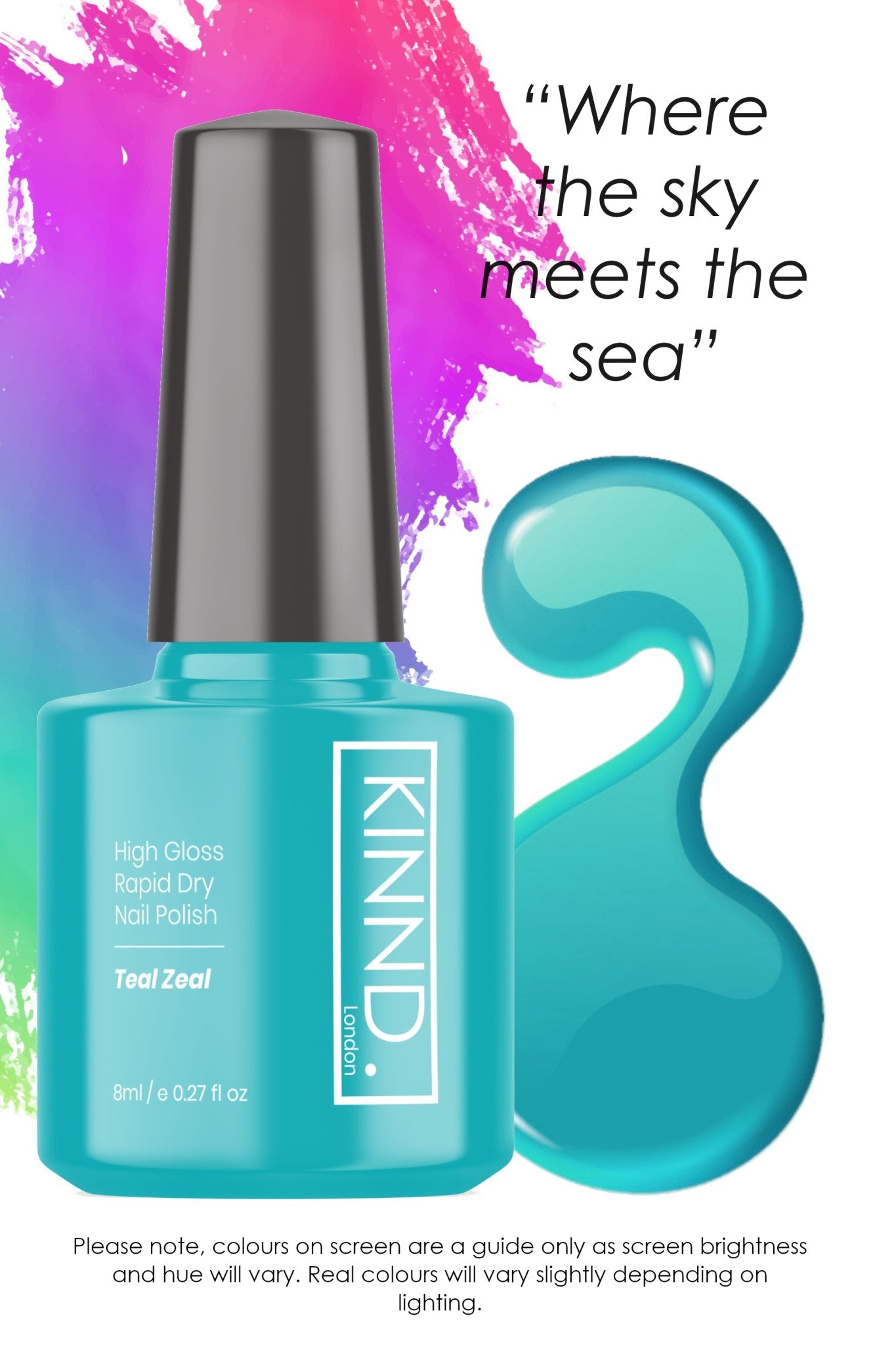 Teal Zeal Nail Polish, 8ml | Teal - Toned Quick Dry Nail Varnish - Quick Dry