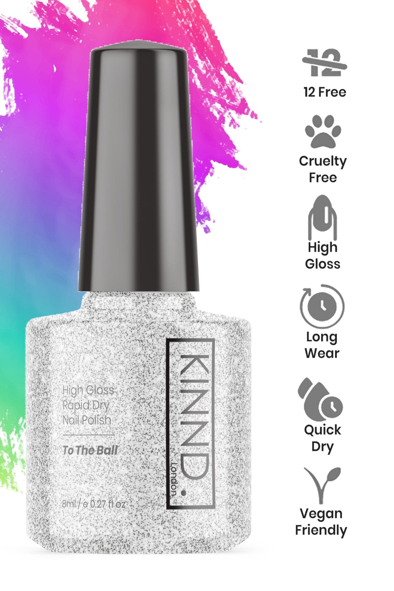 To The Ball Nail Polish, 8ml | Sparkly Silver - Toned Quick Dry Nail Varnish - Quick Dry