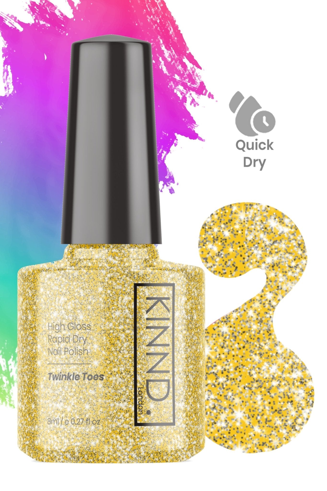 Twinkle Toes Nail Polish, 8ml | Sparkly Gold - Toned Quick Dry Nail Varnish - Quick Dry