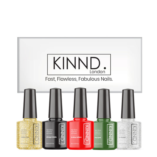 Quick Dry Nail Polish Christmas Set, 5 x 8ml | Rapid Drying Nail Varnish Sets