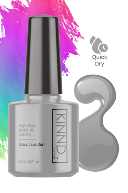 Cloudy London Nail Polish, 8ml | Grey - Toned Quick Dry Nail Varnish - Quick Dry