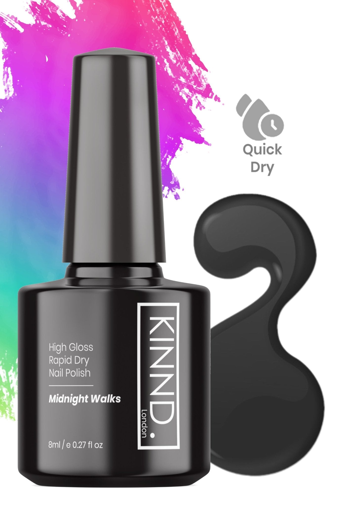 Midnight Walks Nail Polish, 8ml | Black - Toned Quick Dry Nail Varnish - Quick Dry