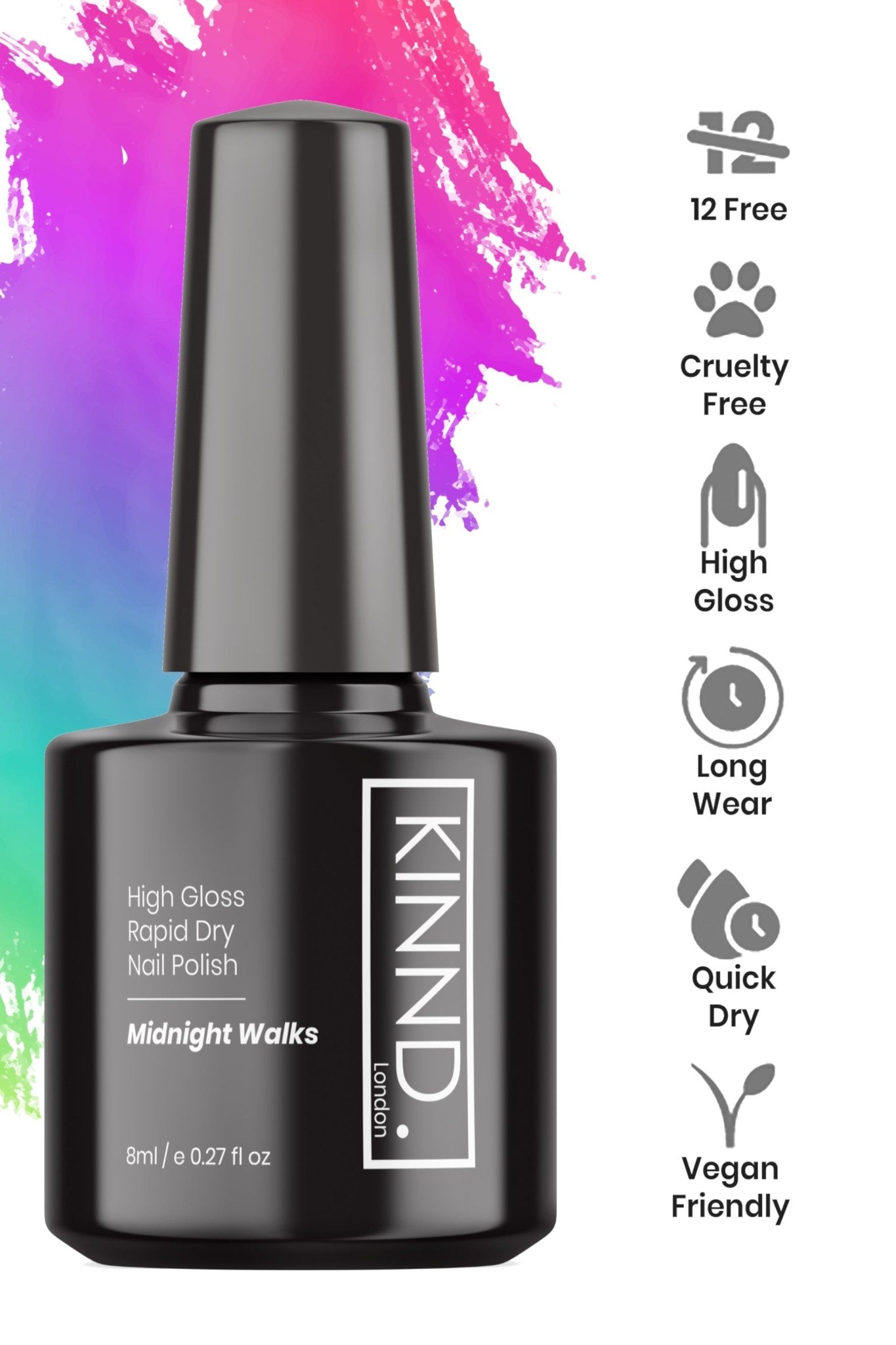 Midnight Walks Nail Polish, 8ml | Black - Toned Quick Dry Nail Varnish - Quick Dry